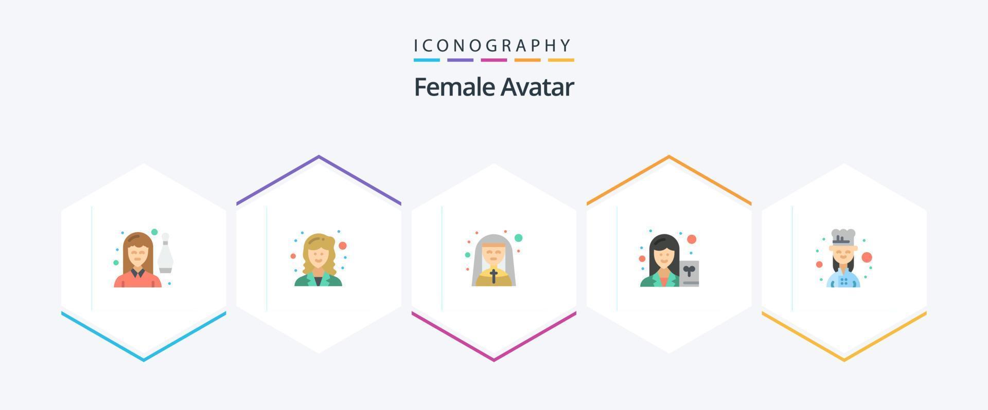 kvinna avatar 25 platt ikon packa Inklusive författare. forskare. forskare. kvinna. nunna vektor