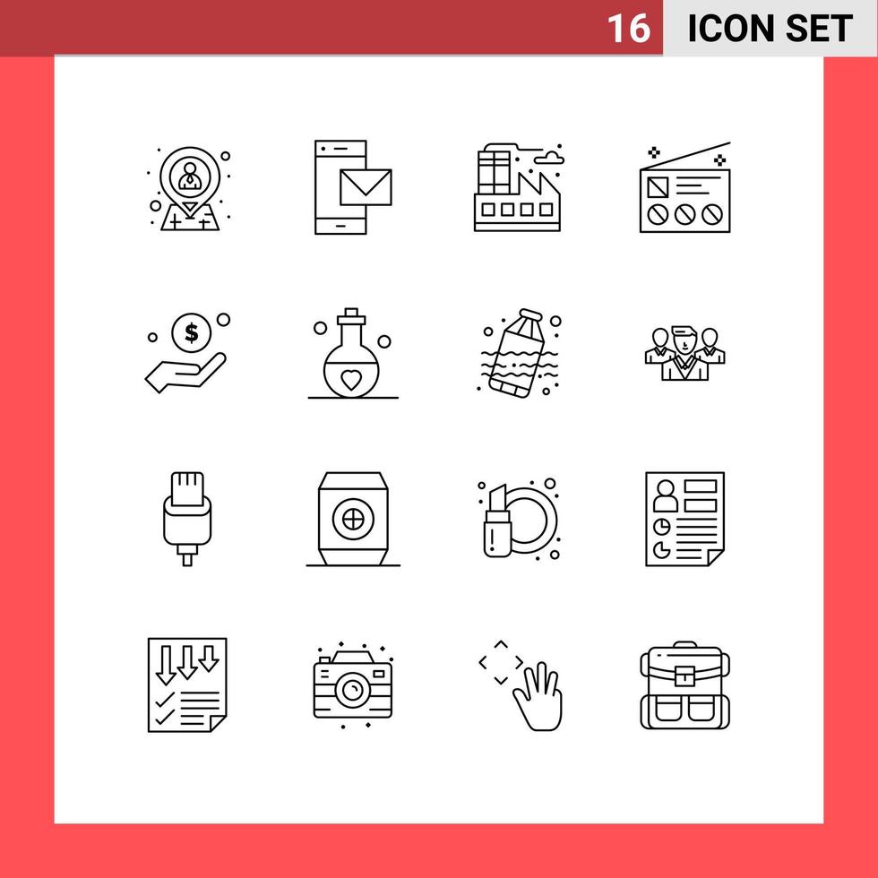 16 kreativ ikoner modern tecken och symboler av radio marknadsföring telefon kommunikation fabrik redigerbar vektor design element