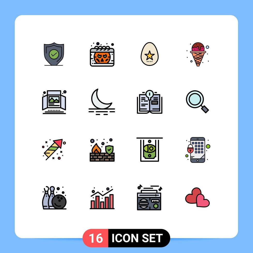 piktogram uppsättning av 16 enkel platt Färg fylld rader av annons våffla ägg is grädde grädde redigerbar kreativ vektor design element