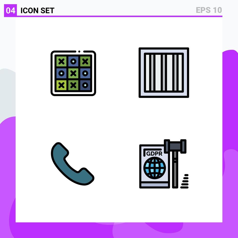 modern uppsättning av 4 fylld linje platt färger pictograph av tac telefon tic tac tå fängelse företag redigerbar vektor design element