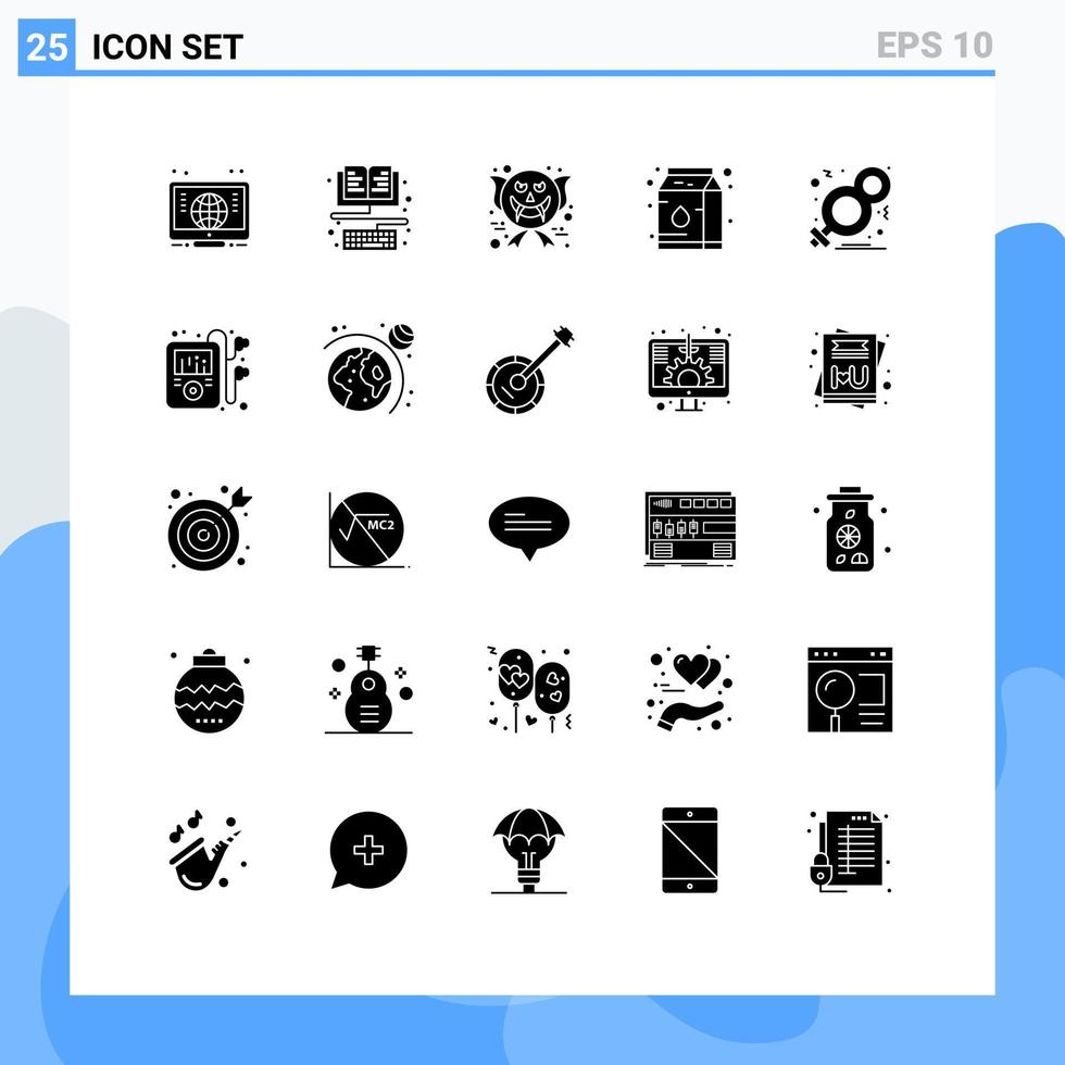 Solider Glyphensatz der mobilen Schnittstelle aus 25 Piktogrammen des Symbols Achtgesichtstag kondensierte bearbeitbare Vektordesignelemente vektor