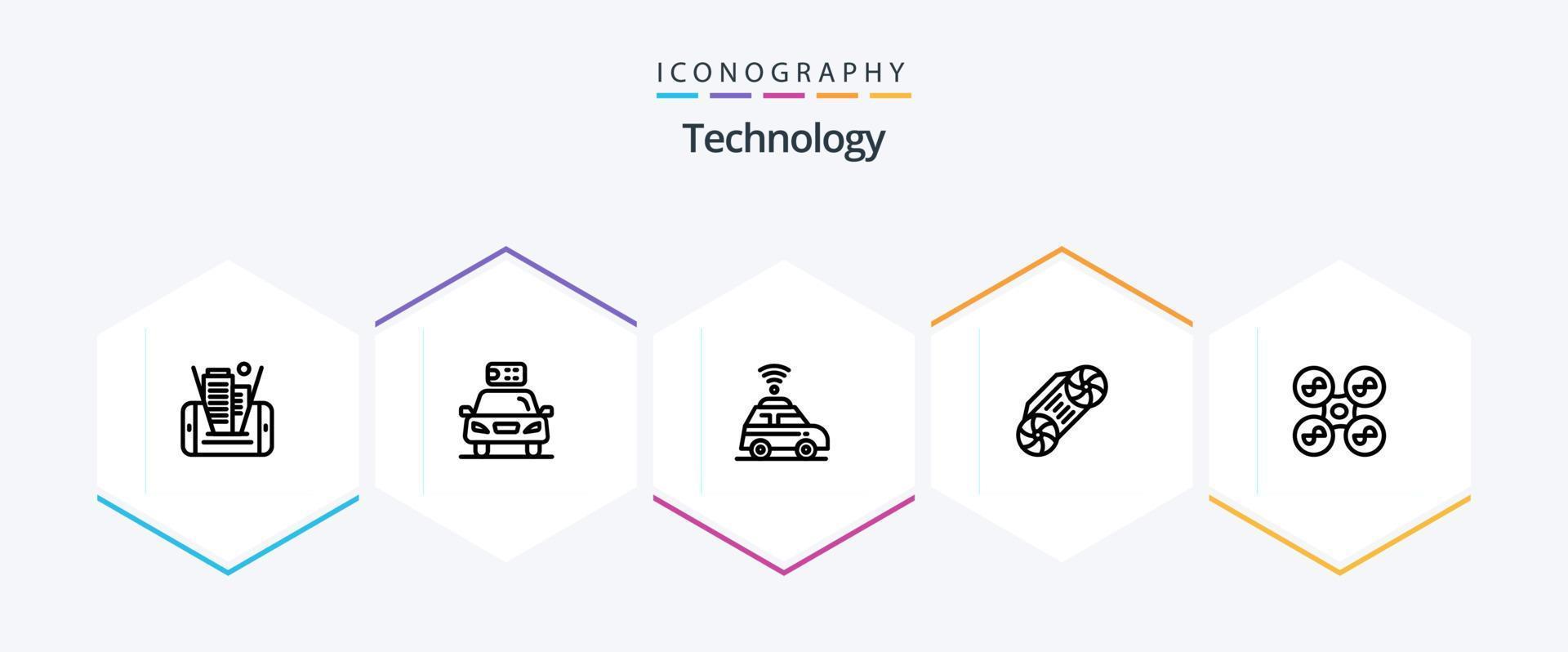 teknologi 25 linje ikon packa Inklusive quad copter. Drönare. kraft. teknologi. radio vektor