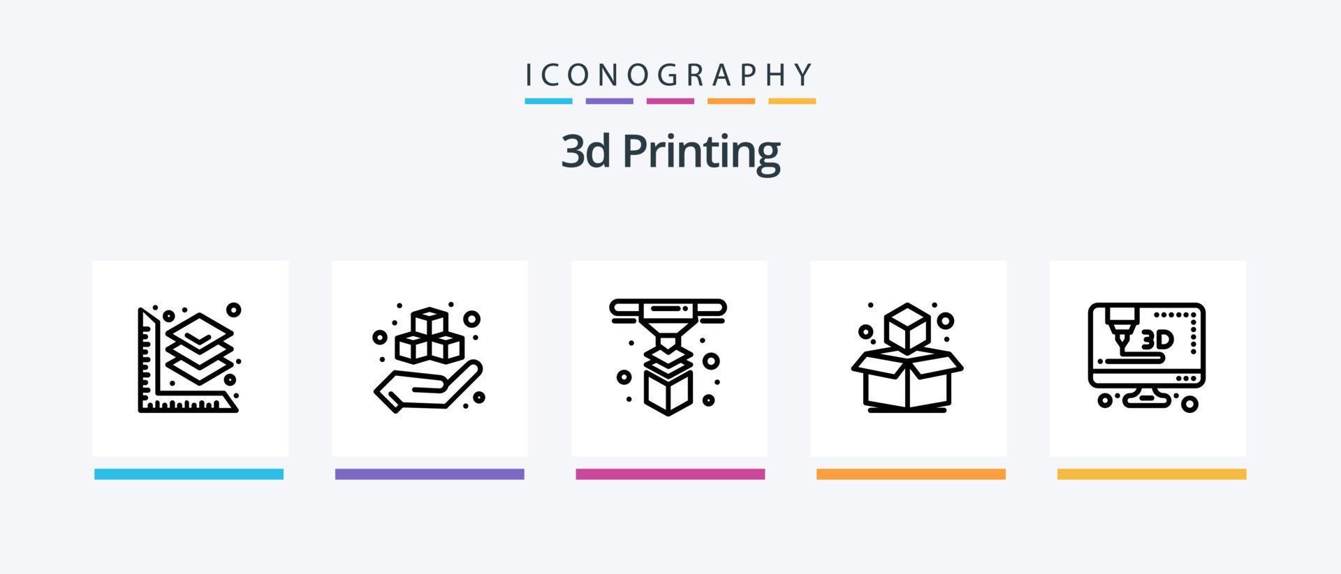 3d utskrift linje 5 ikon packa Inklusive utskrift. 3d. 3d. form. kub. kreativ ikoner design vektor