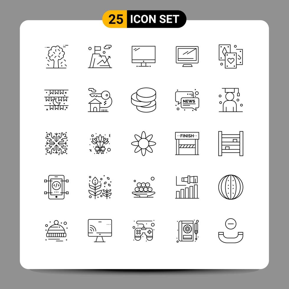 25 Benutzeroberflächen-Linienpaket mit modernen Zeichen und Symbolen der Tarot-Unterhaltungsbergkarte imac editierbare Vektordesign-Elemente vektor