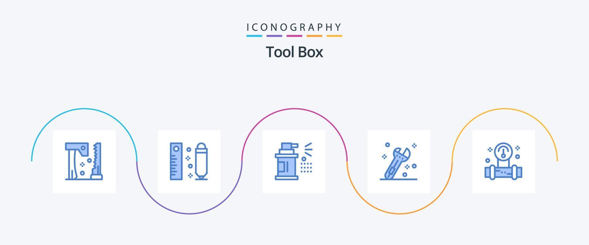 Tools Blue 5 Icon Pack inklusive Tools. Manometer. Flasche. Schlüssel. Konstruktion vektor