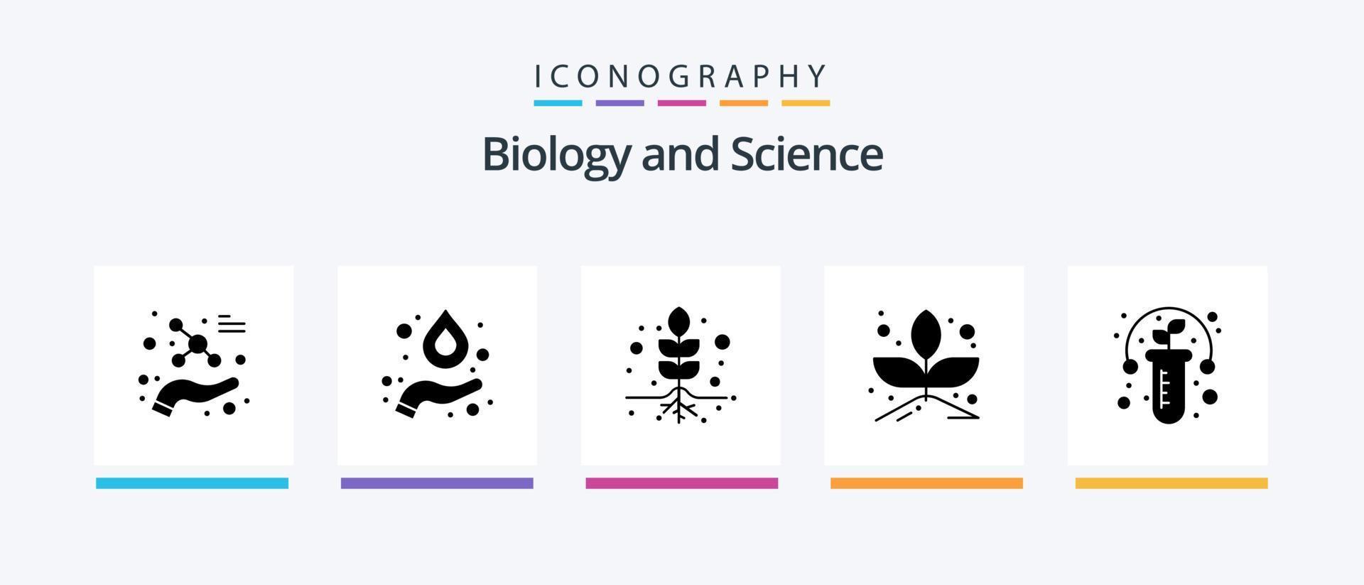 biologi glyf 5 ikon packa Inklusive . testa. rot. växt. gro. kreativ ikoner design vektor