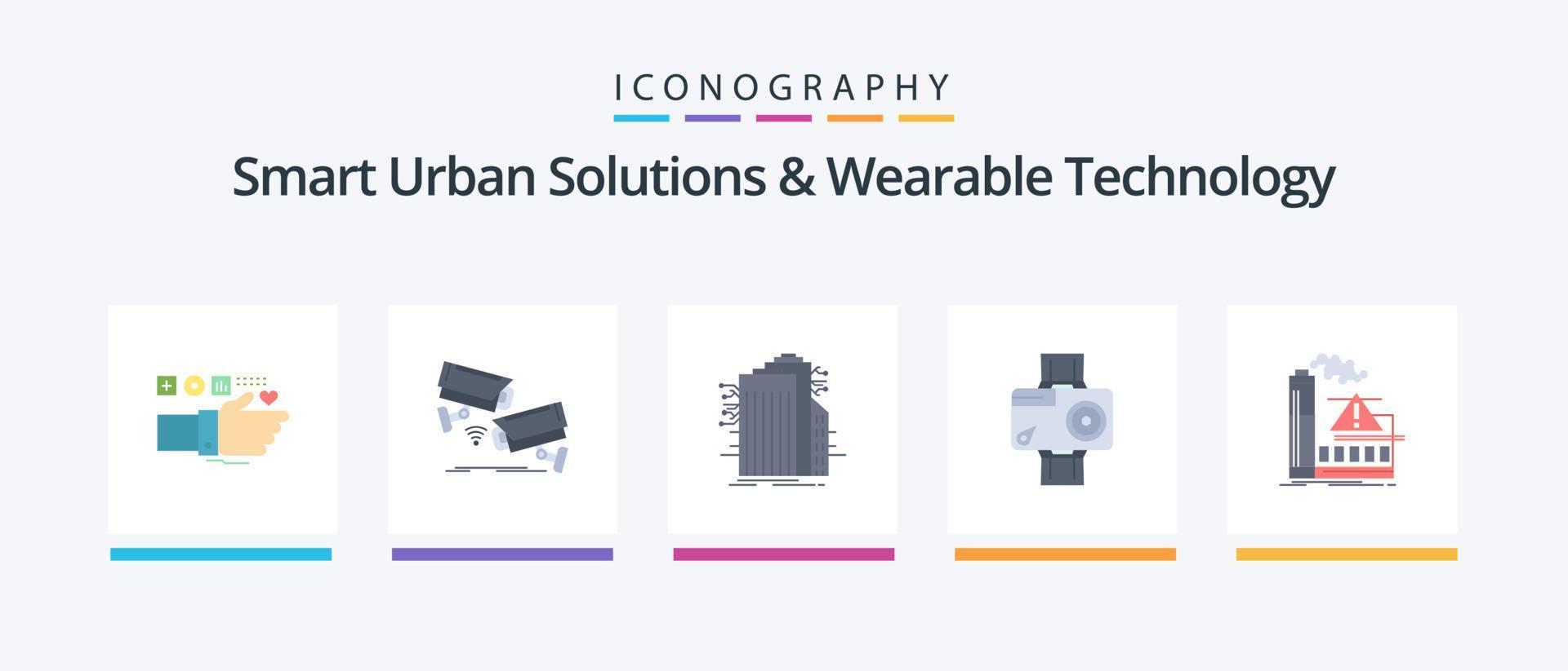 Smart Urban Solutions und Wearable Technology Flat 5 Icon Pack inkl. Digital. Kamera. Überwachung. Internet. intelligente Stadt. kreatives Symboldesign vektor