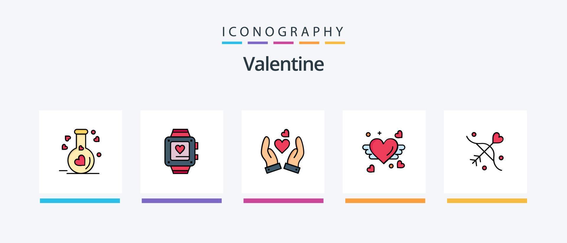 Valentinslinie gefüllt 5 Icon Pack inklusive Liebe. Liebe. Einzeigeruhr. Tag. Valentinstag. kreatives Symboldesign vektor