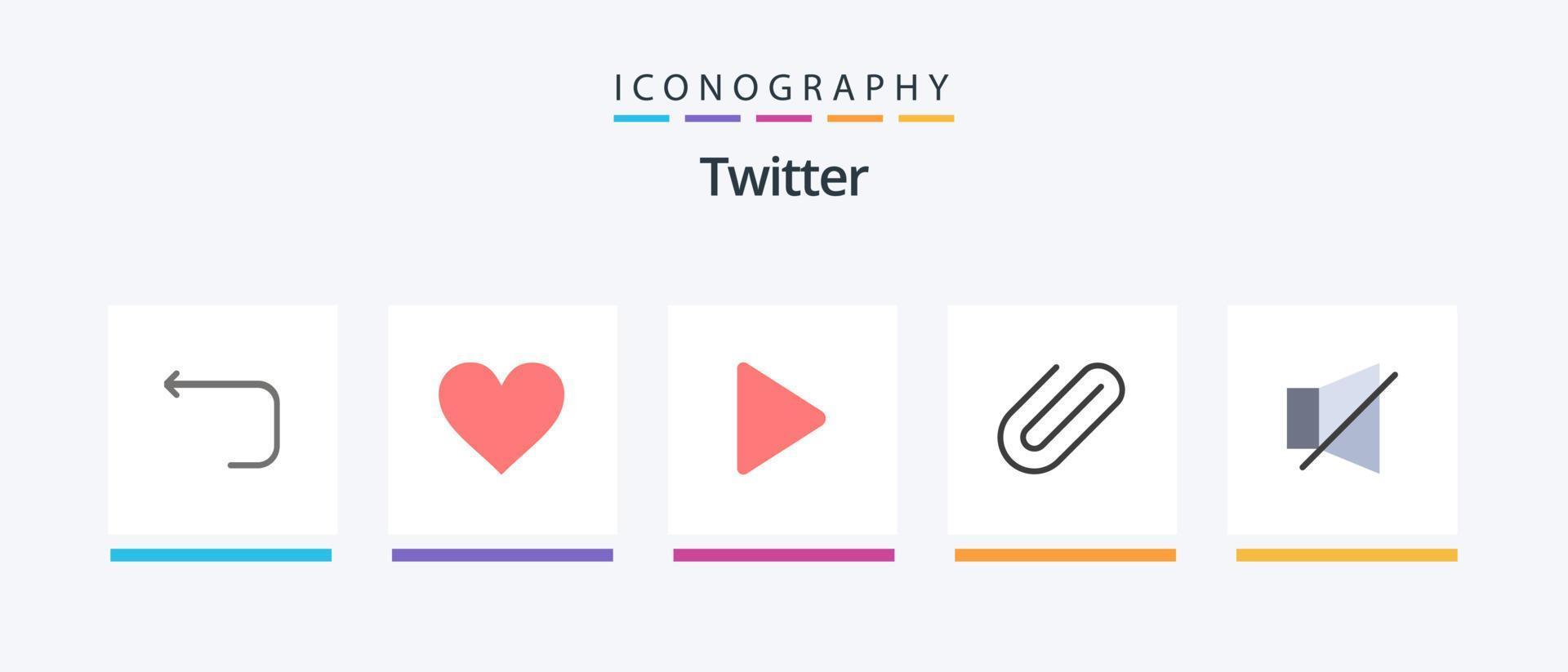 Twitter platt 5 ikon packa Inklusive tyst. klocka. spela. papper. Pärm. kreativ ikoner design vektor