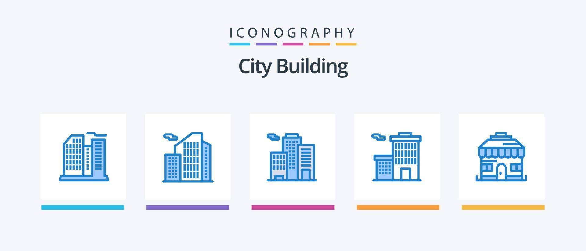 City Building Blue 5 Icon Pack inklusive. Unternehmen. Laden. kreatives Symboldesign vektor