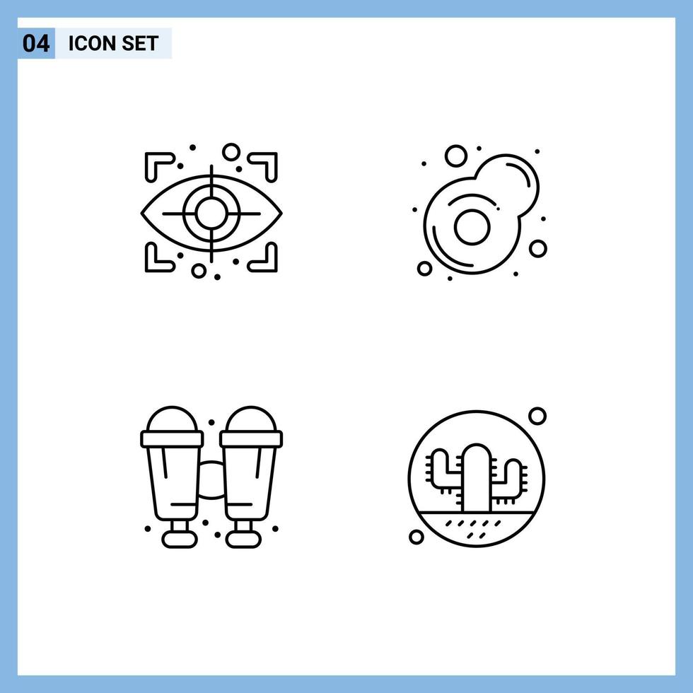 4 linje begrepp för webbplatser mobil och appar öga kaktus frukost kikare natur redigerbar vektor design element