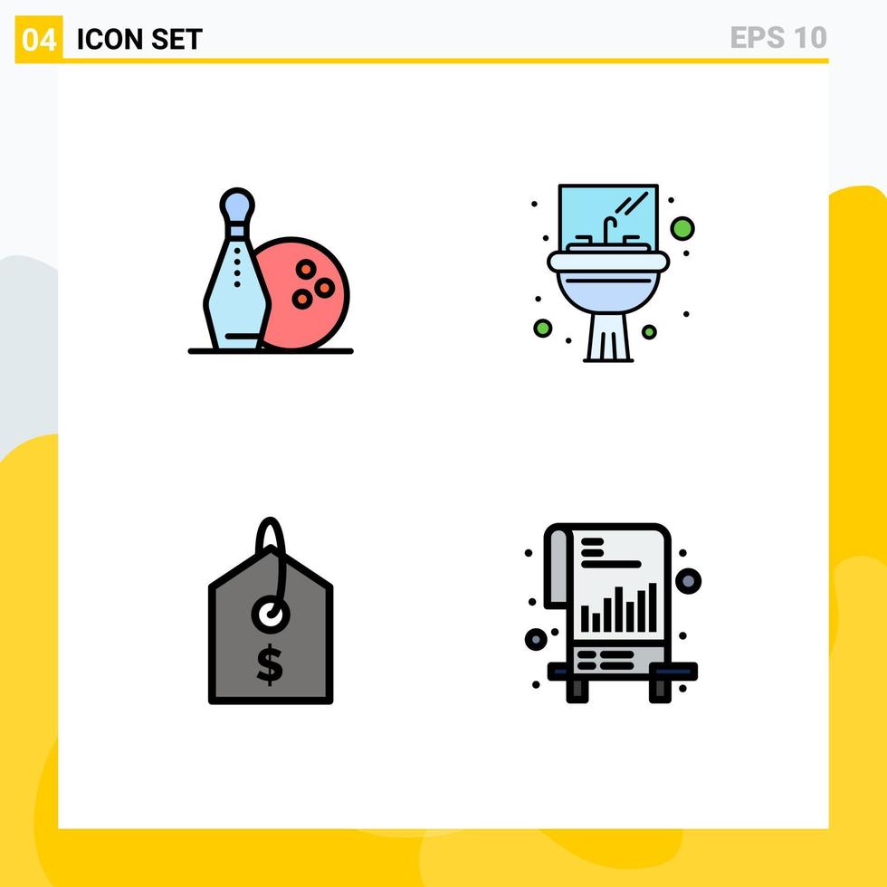 uppsättning av 4 kommersiell fylld linje platt färger packa för aktivitet produkt kegling tvättställ Diagram redigerbar vektor design element