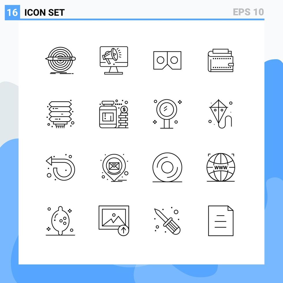 Gliederungssatz für mobile Schnittstellen mit 16 Piktogrammen von bearbeitbaren Vektordesignelementen für persönliche Finanzen vektor