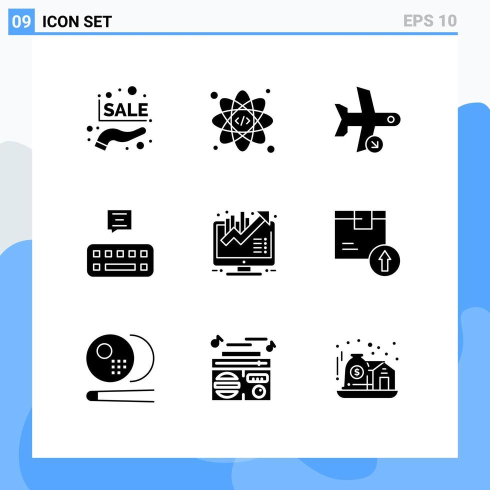 9 thematische Vektor-Solid-Glyphen und editierbare Symbole von editierbaren Vektordesign-Elementen für die Landing-Mail-Tastatur des Konzeptgeschäfts vektor