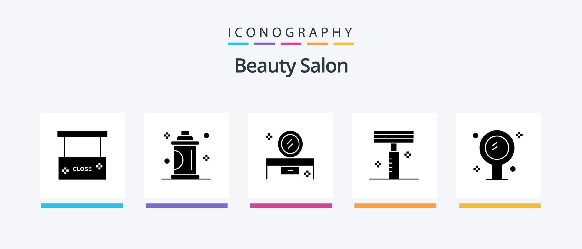 skönhet salong glyf 5 ikon packa Inklusive salong. kosmetisk. spray. skönhet. lowboy tabell. kreativ ikoner design vektor