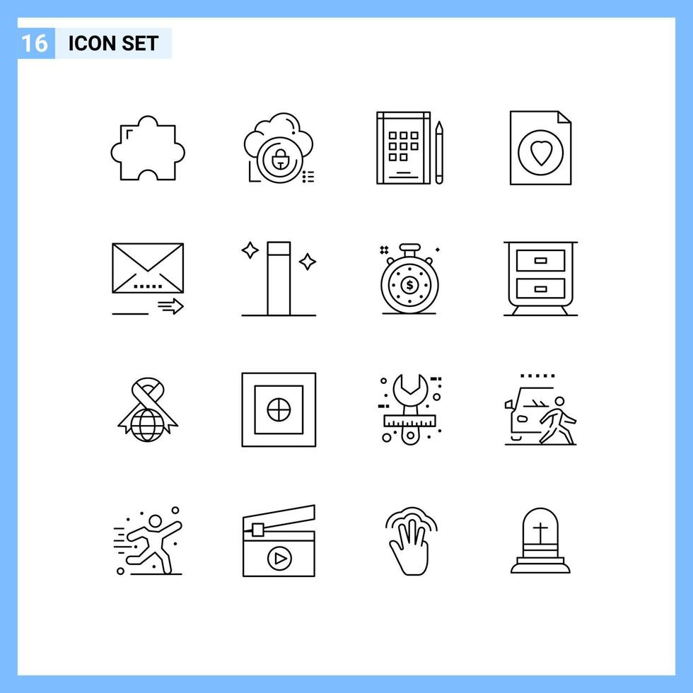 16 universell översikt tecken symboler av Nästa framåt- bok e-post favorit redigerbar vektor design element
