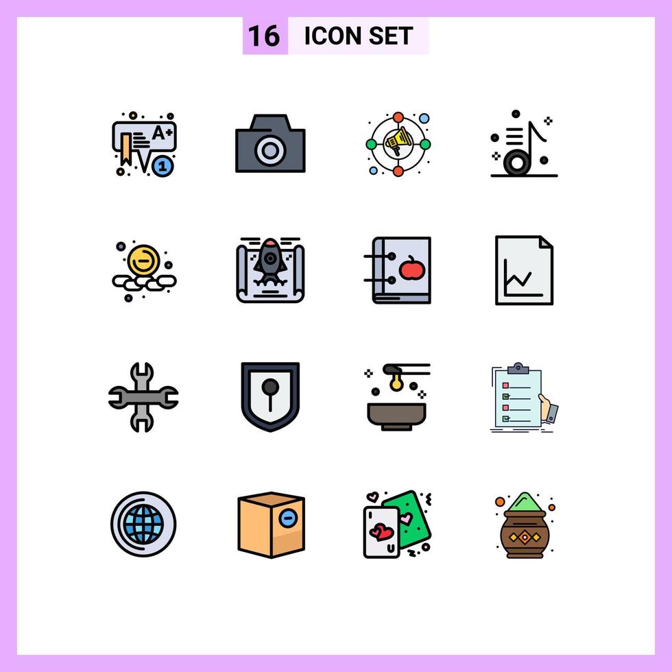 modern uppsättning av 16 platt Färg fylld rader och symboler sådan som mindre mindre marknadsföra låt musikalisk redigerbar kreativ vektor design element