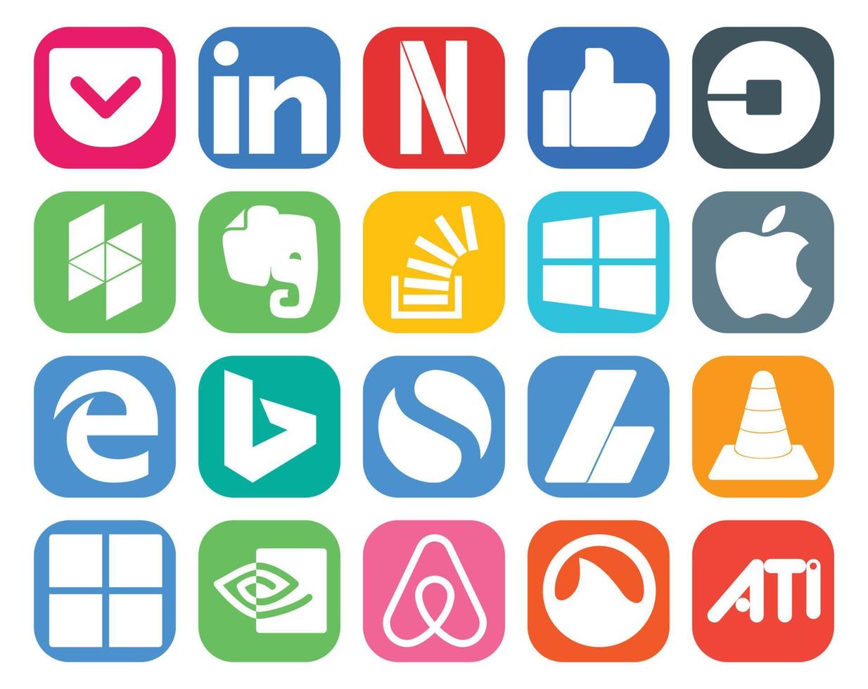 20 Social-Media-Icon-Packs, einschließlich einfachem Edge-Evernote-Apple-Overflow vektor