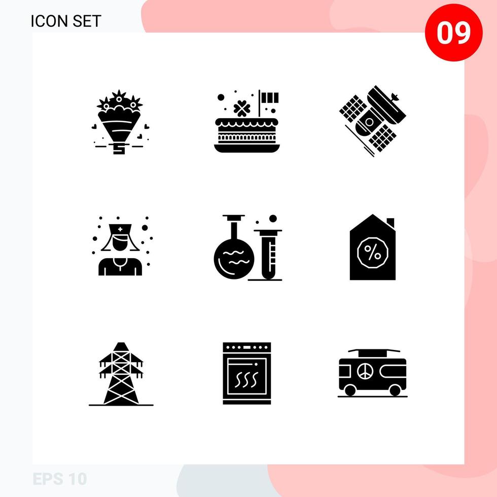 uppsättning av 9 modern ui ikoner symboler tecken för rör sjuksköterska patrick läkare satellit redigerbar vektor design element