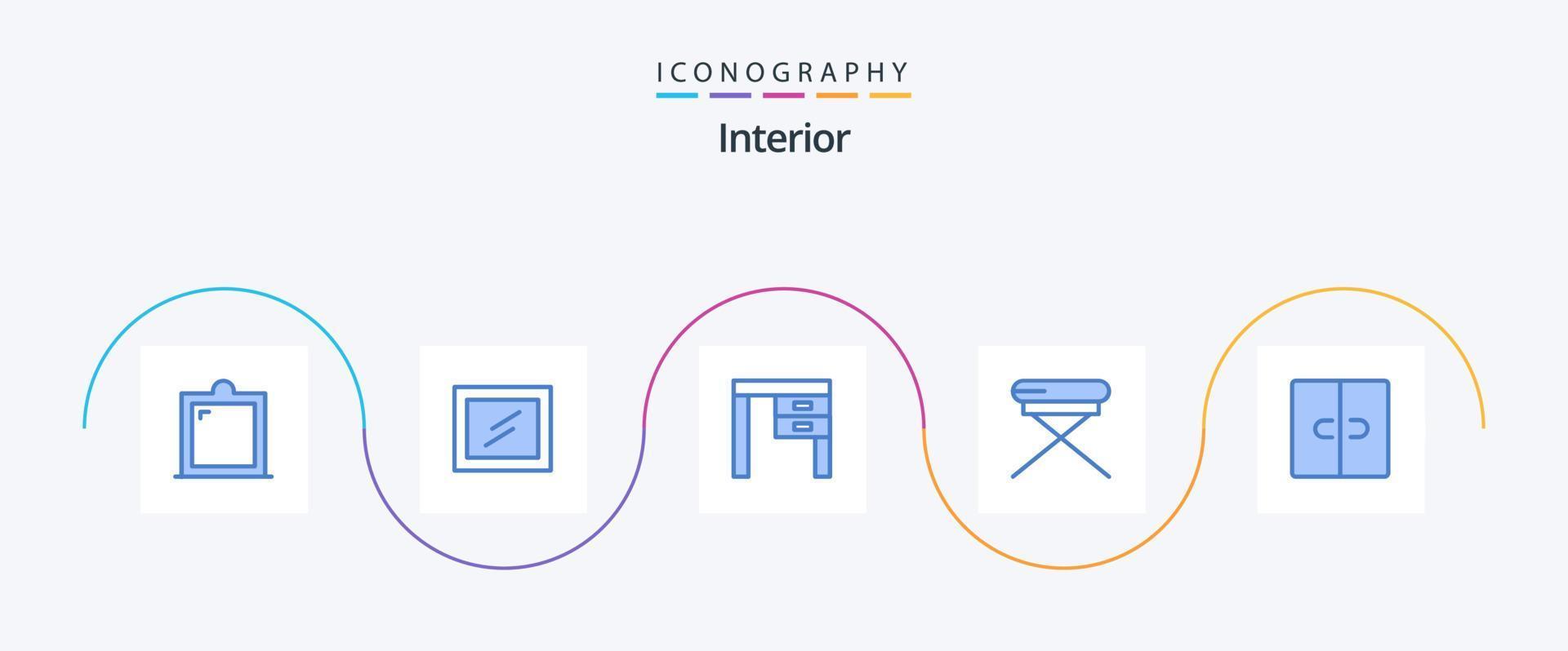 interiör blå 5 ikon packa Inklusive möbel. garderob. möbel. sittplats. möbel vektor