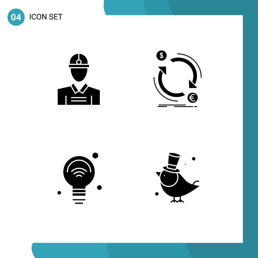 Stock Vector Icon Pack mit 4 Zeilenzeichen und Symbolen für Bauarbeiten, Glühbirne, Arbeit, Finanzen, Internet der Dinge, editierbare Vektordesign-Elemente