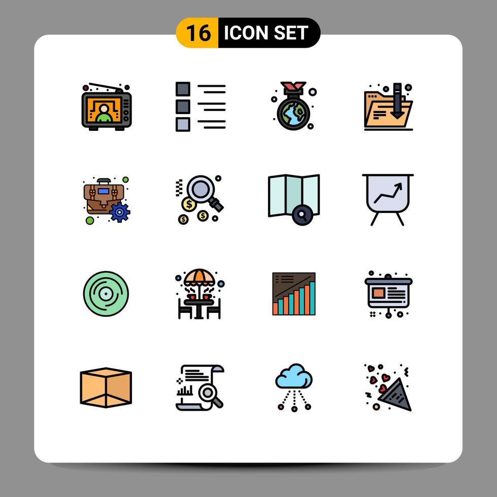 16 universell platt Färg fylld rader uppsättning för webb och mobil tillämpningar kugge internet se mapp miljö redigerbar kreativ vektor design element