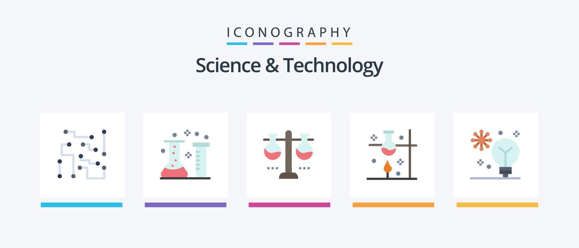 vetenskap och teknologi platt 5 ikon packa Inklusive vetenskap. laboratorium. kemisk labb. testa rör. laboratorium glas. kreativ ikoner design vektor