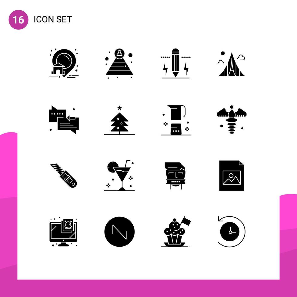 uppsättning av 16 kommersiell fast glyfer packa för chatt landmärke teckning egendom byggnad redigerbar vektor design element