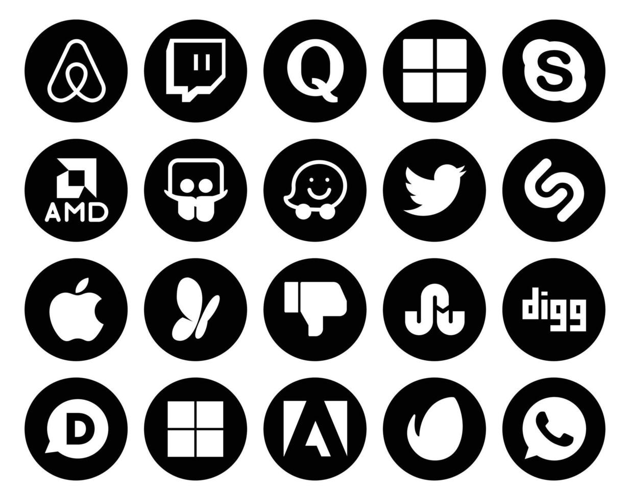 20 Social-Media-Icon-Pack, einschließlich digg dislike slideshare msn shazam vektor