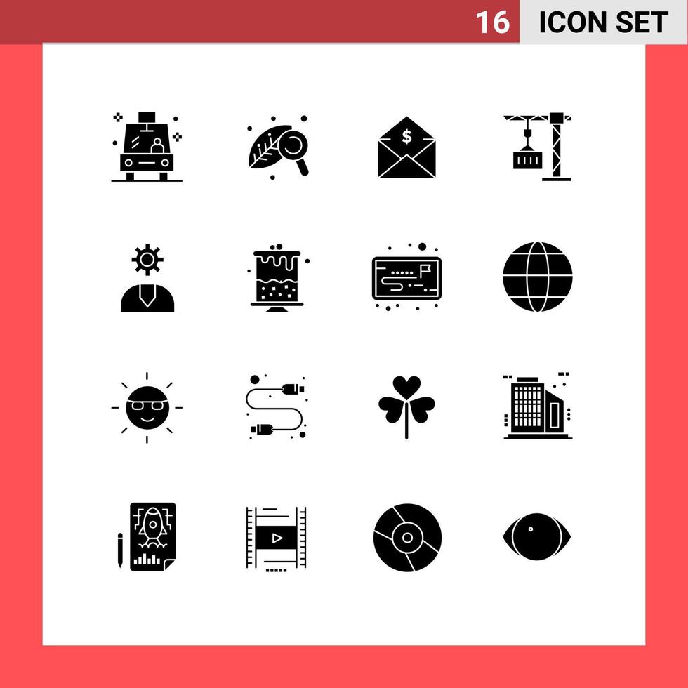 Gruppe von 16 soliden Glyphen Zeichen und Symbolen für die Anrufzustellung Dollar Crane Order editierbare Vektordesign-Elemente vektor