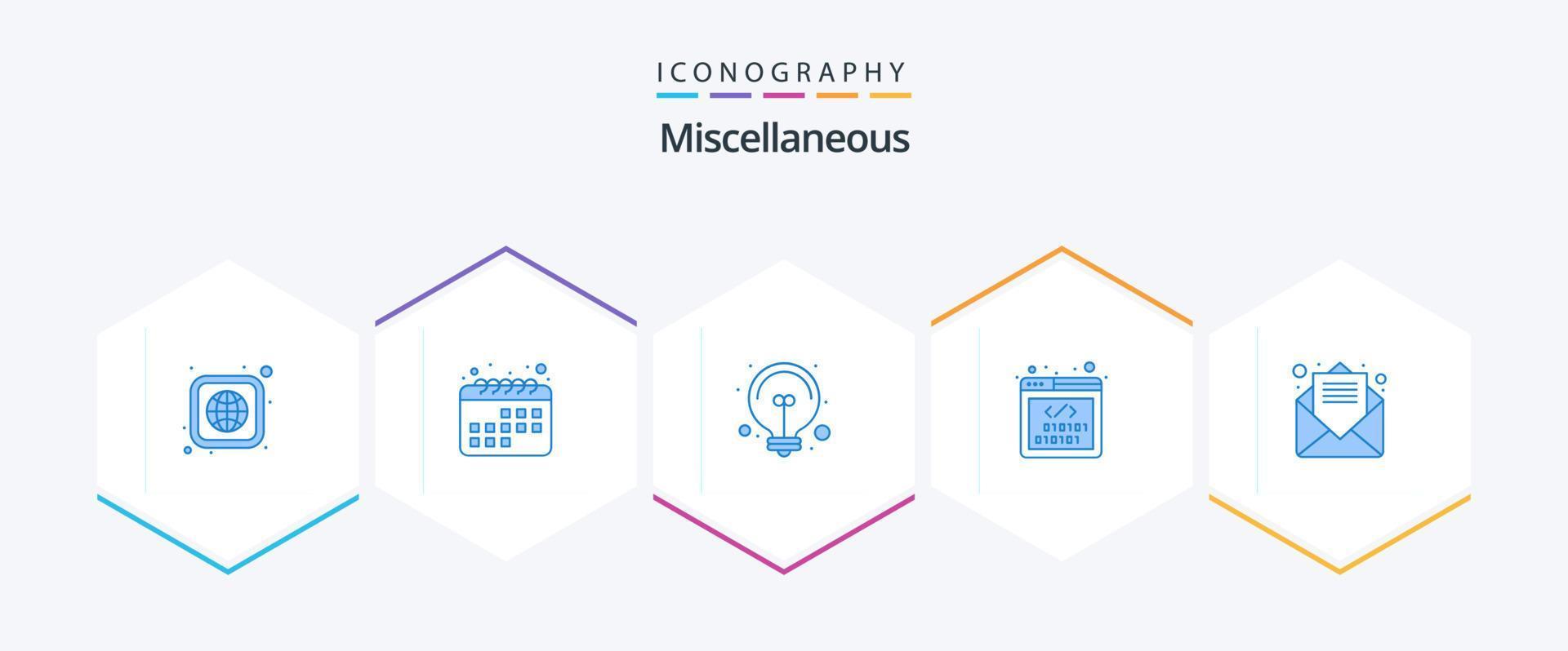diverse 25 blå ikon packa Inklusive meddelande. Glödlampa. webb. kodning vektor