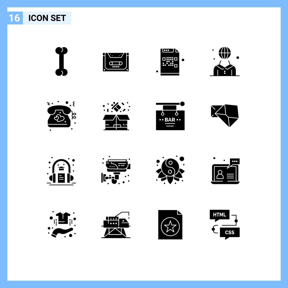 satz von 16 modernen ui-symbolen symbole zeichen für liebe person verschlüsselte verwaltung menschlich bearbeitbare vektordesignelemente vektor