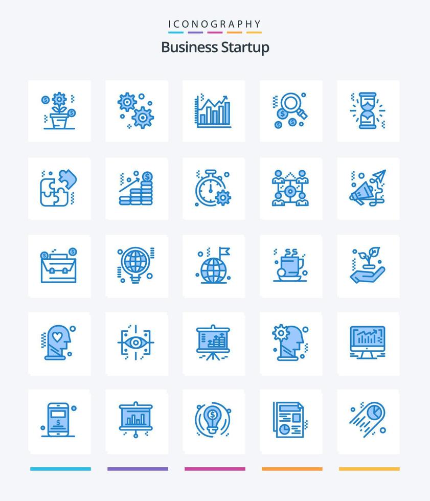 Creative Business Startup 25 Blue Icon Pack wie Stücke. Wird geladen. Unternehmen. Sanduhr. Suche vektor