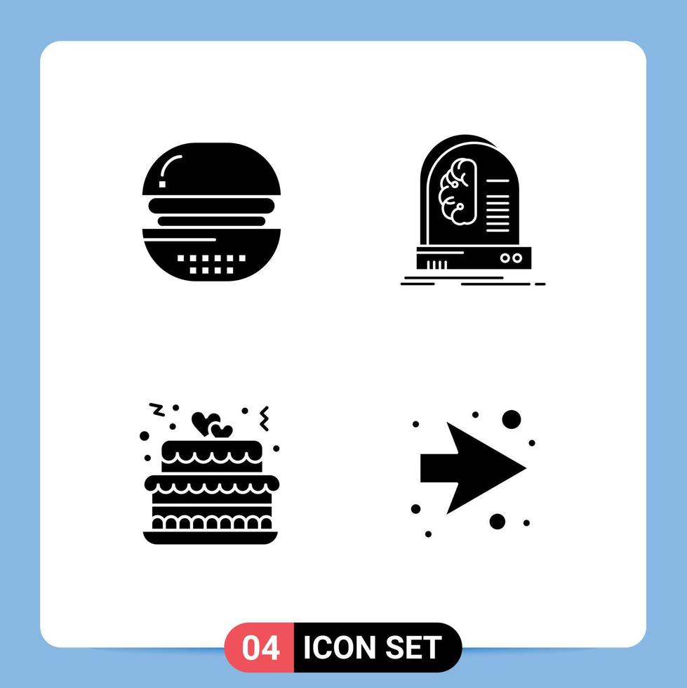 universell ikon symboler grupp av 4 modern fast glyfer av burger maskin mat hjärna kärlek redigerbar vektor design element
