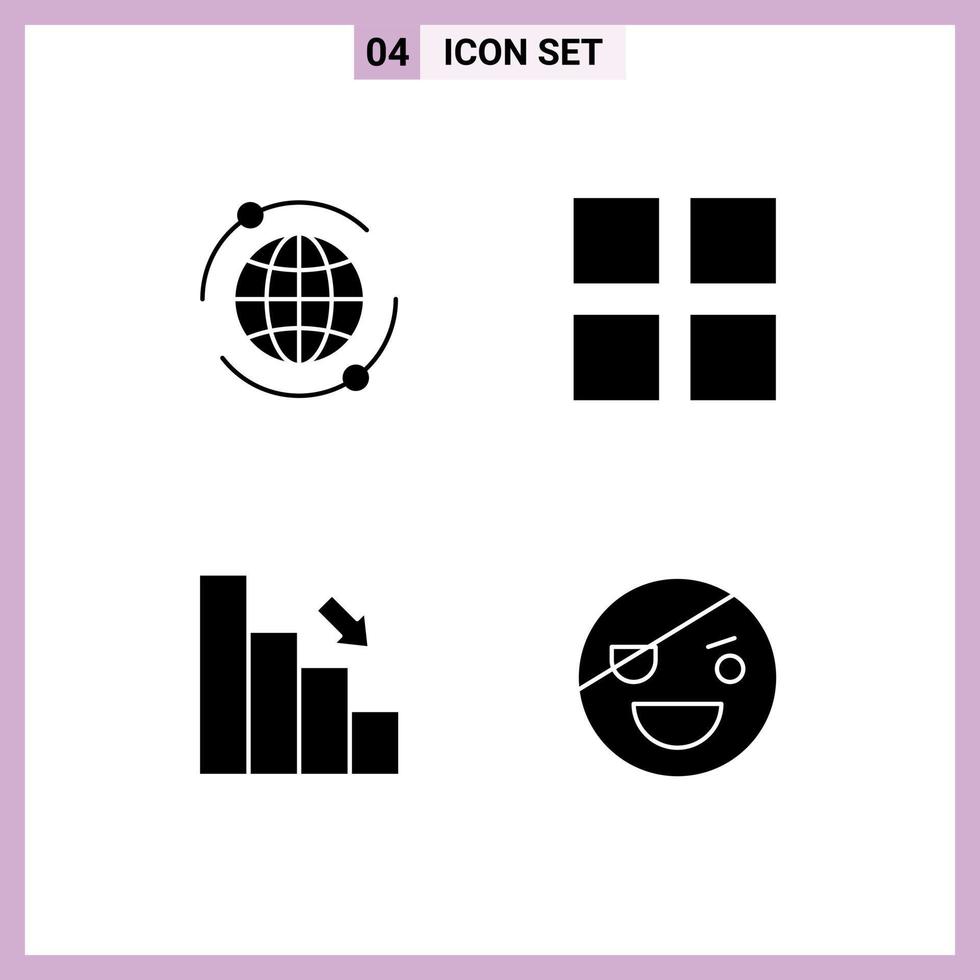 universell ikon symboler grupp av 4 modern fast glyfer av värld ner rutnät bar halloween redigerbar vektor design element