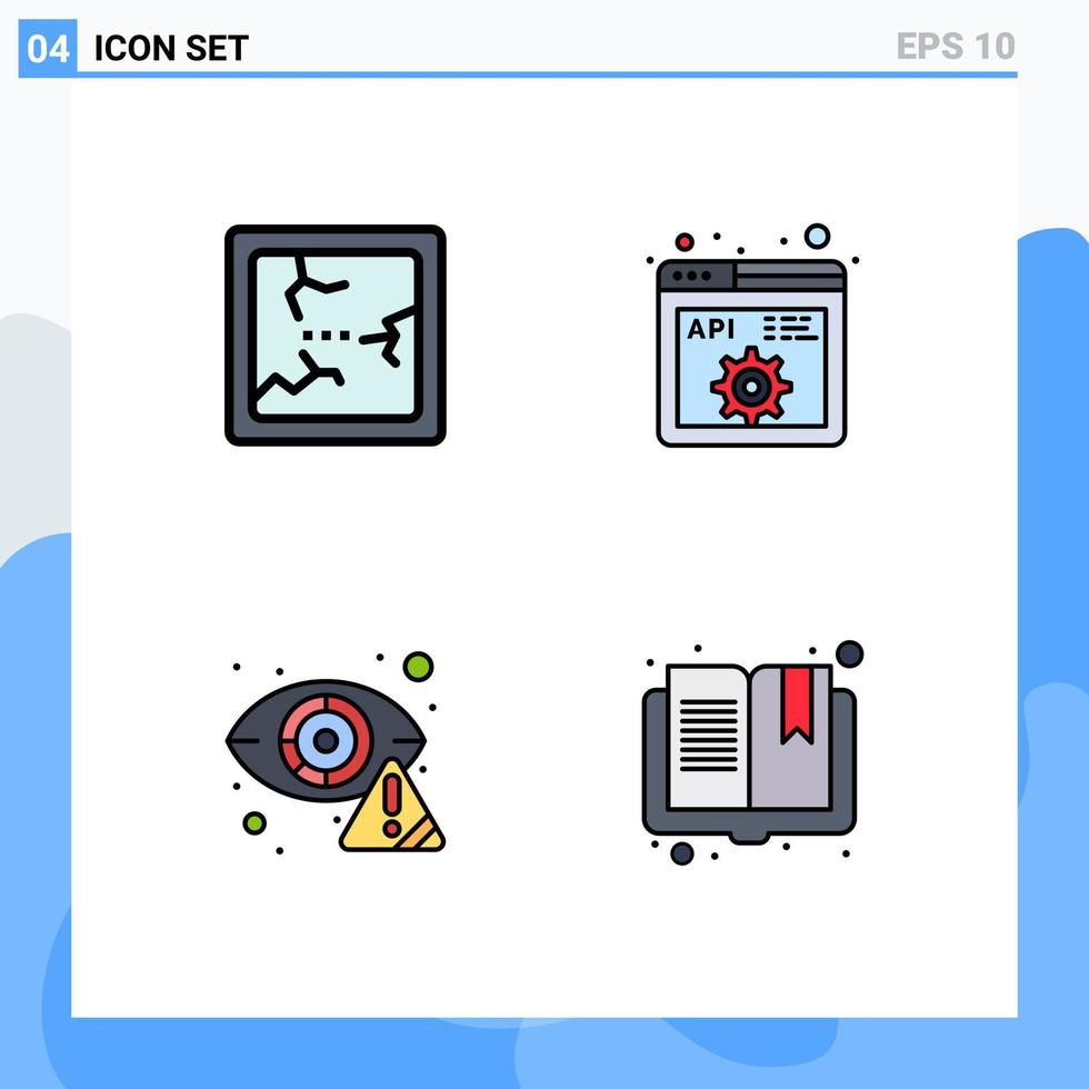 4 universell fylld linje platt färger uppsättning för webb och mobil tillämpningar bruten detektor api programmering internet redigerbar vektor design element