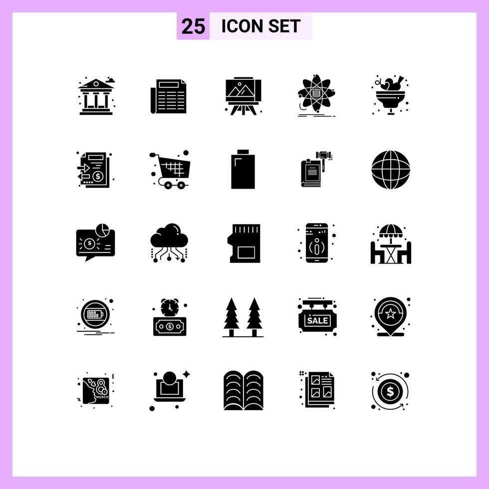 25 universell fast glyf tecken symboler av is kärlek skål konst styrelse vetenskap information redigerbar vektor design element