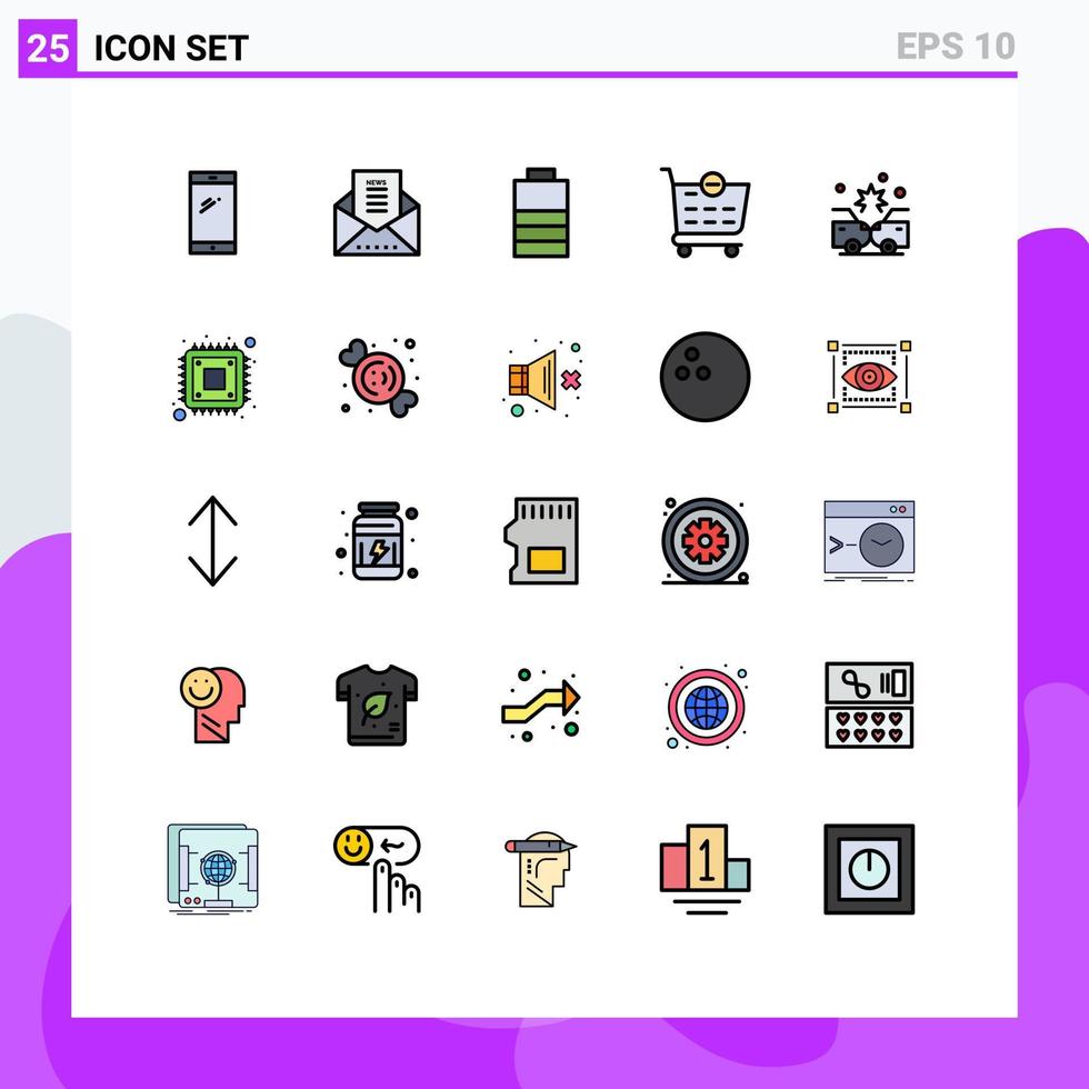 25 tematiska vektor fylld linje platt färger och redigerbar symboler av skada olycka nyhetsbrev handla vagn kolla upp redigerbar vektor design element