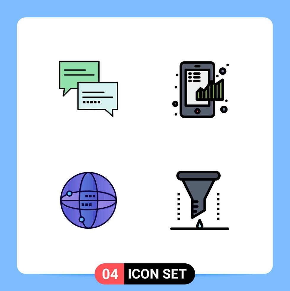 universelle Symbolsymbole Gruppe von 4 modernen gefüllten flachen Farben der Chat-Welt Bildung Finanzen Computing editierbare Vektordesign-Elemente vektor