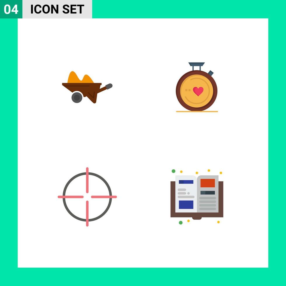 Stock Vector Icon Pack mit 4 Zeilenzeichen und Symbolen für Schubkarrenhochzeitsgartenkompass-Turnhalle editierbare Vektordesignelemente