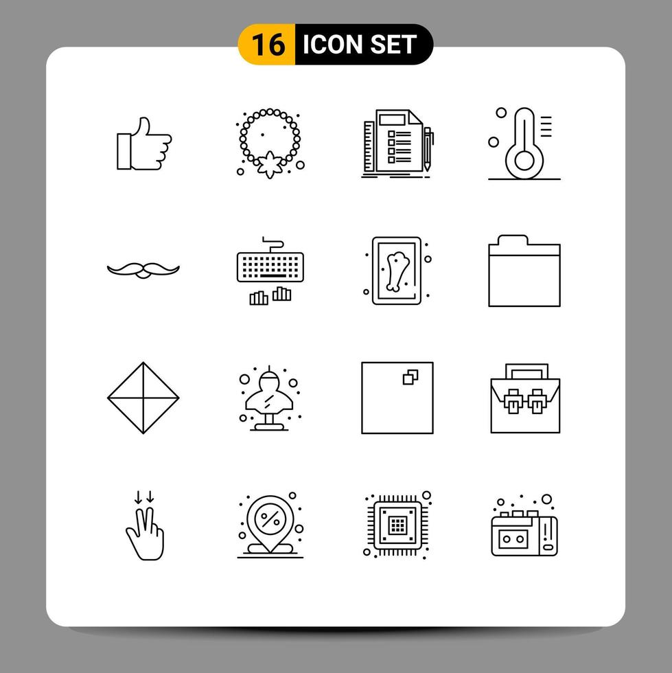 16 universell översikt tecken symboler av mustasch termometer hängsmycke temperatur planera redigerbar vektor design element
