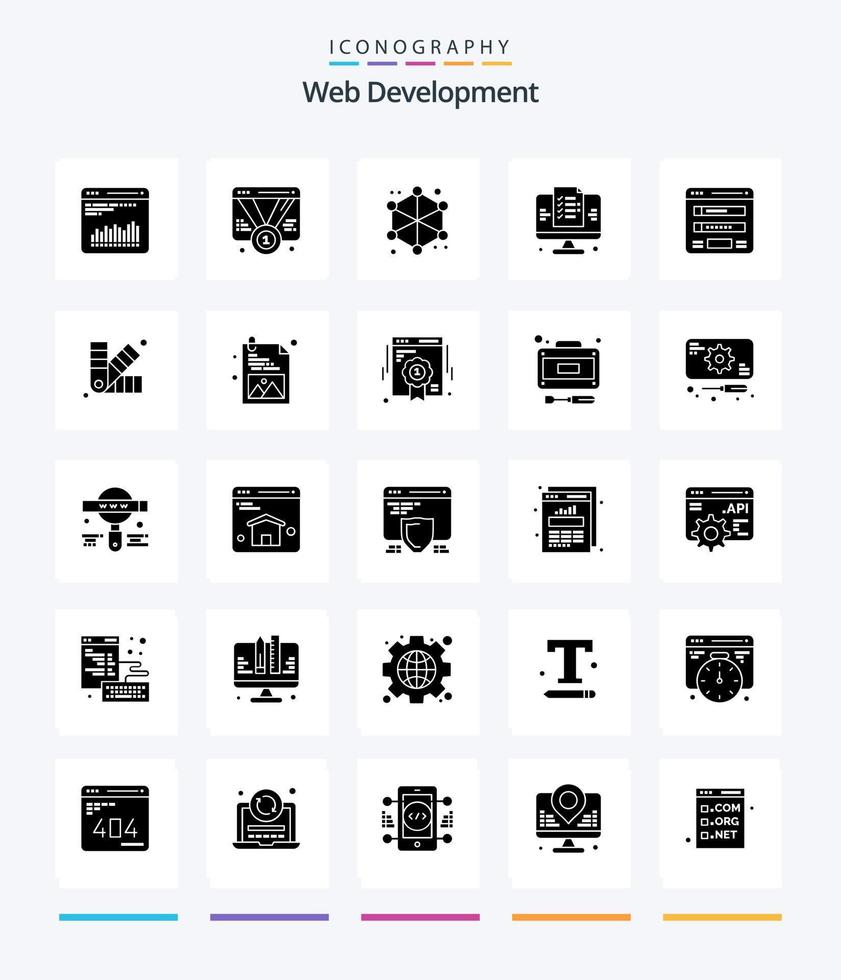 kreativ webb utveckling 25 glyf fast svart ikon packa sådan som flödesschema. webb. webb. sida. webb vektor