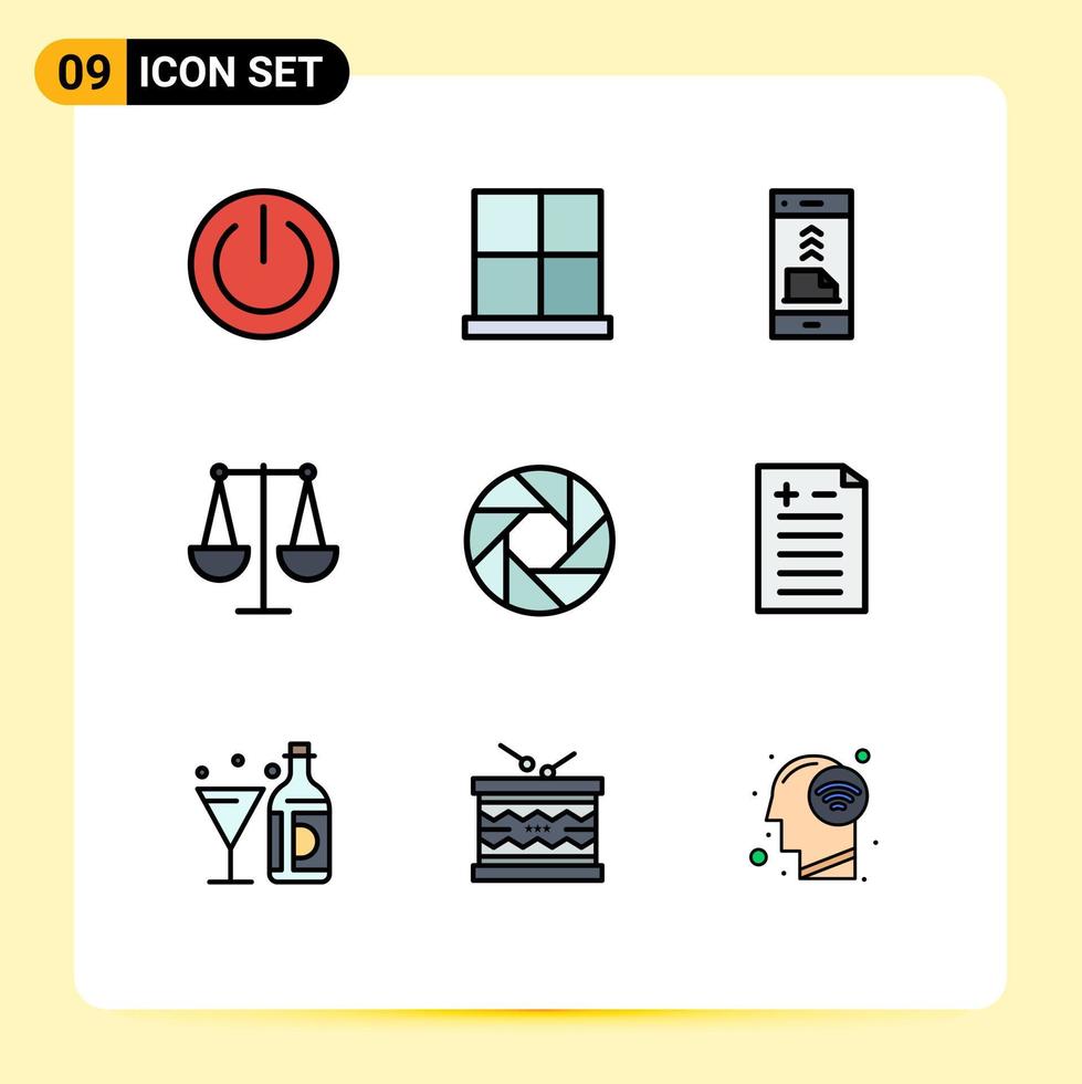9 universell fylld linje platt Färg tecken symboler av finansiera balanserad Hem telefon Kontakt oss redigerbar vektor design element