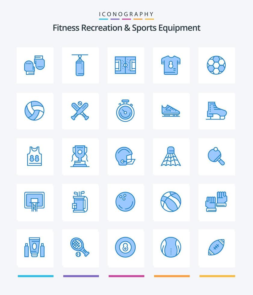 kreative Fitness-Erholungs- und Sportgeräte 25 blaue Icon-Packs wie Fußball. pfeld. Bausatz. Fußball vektor