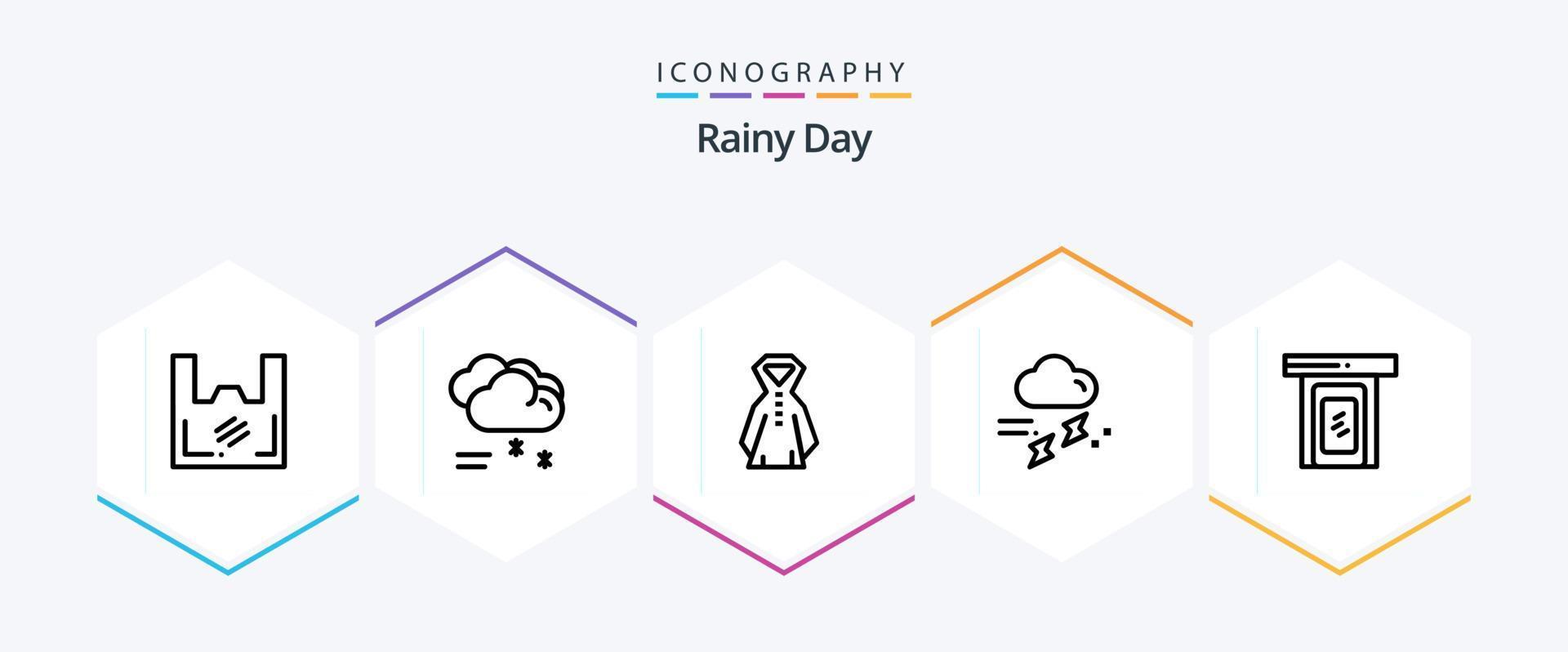 regnerisches 25-zeiliges Icon-Paket, einschließlich regnerisch. regnerisch. regnerisches Wetter. Regenfall. Wolke vektor