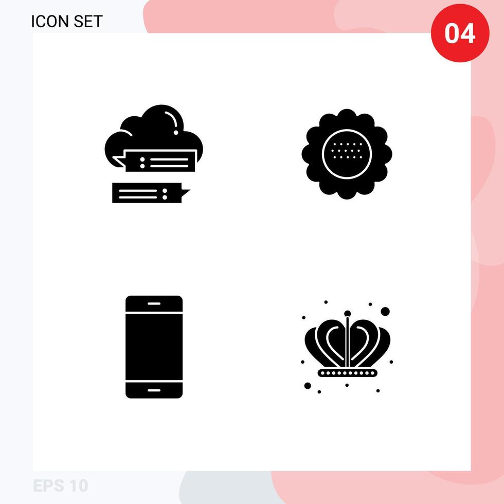 Satz von 4 Vektor-Solid-Glyphen auf Raster für Chat-Frühlingswolken-Blumengeräte editierbare Vektordesign-Elemente vektor