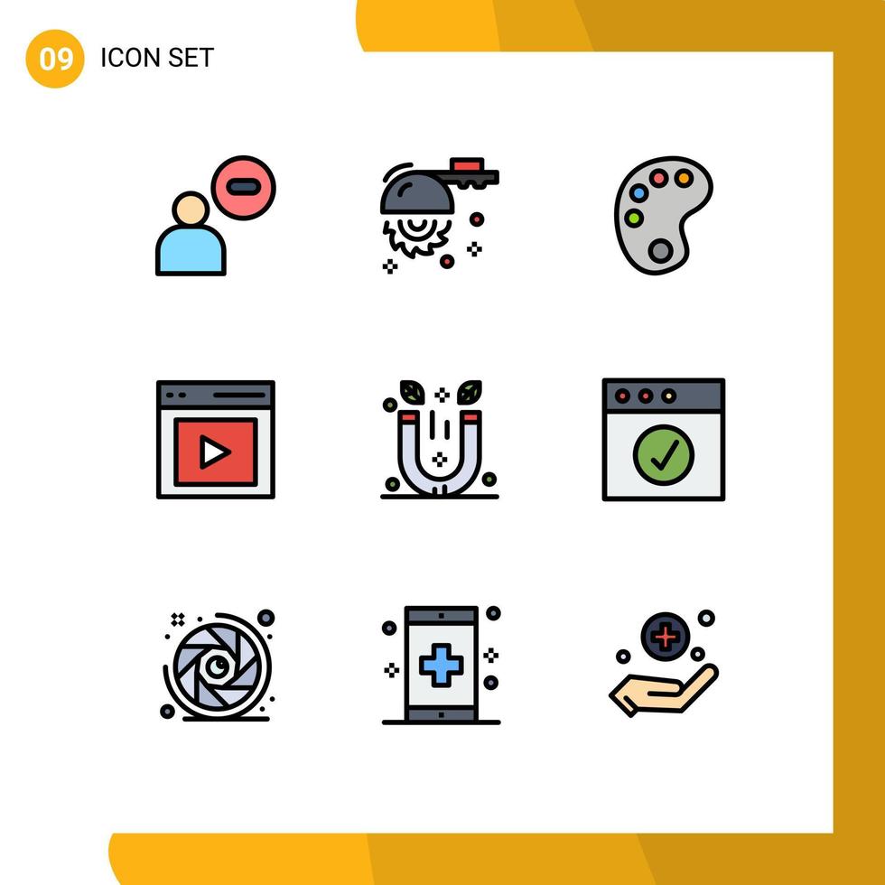 9 universell fylld linje platt färger uppsättning för webb och mobil tillämpningar fysik vide teckning användare innehåll redigerbar vektor design element