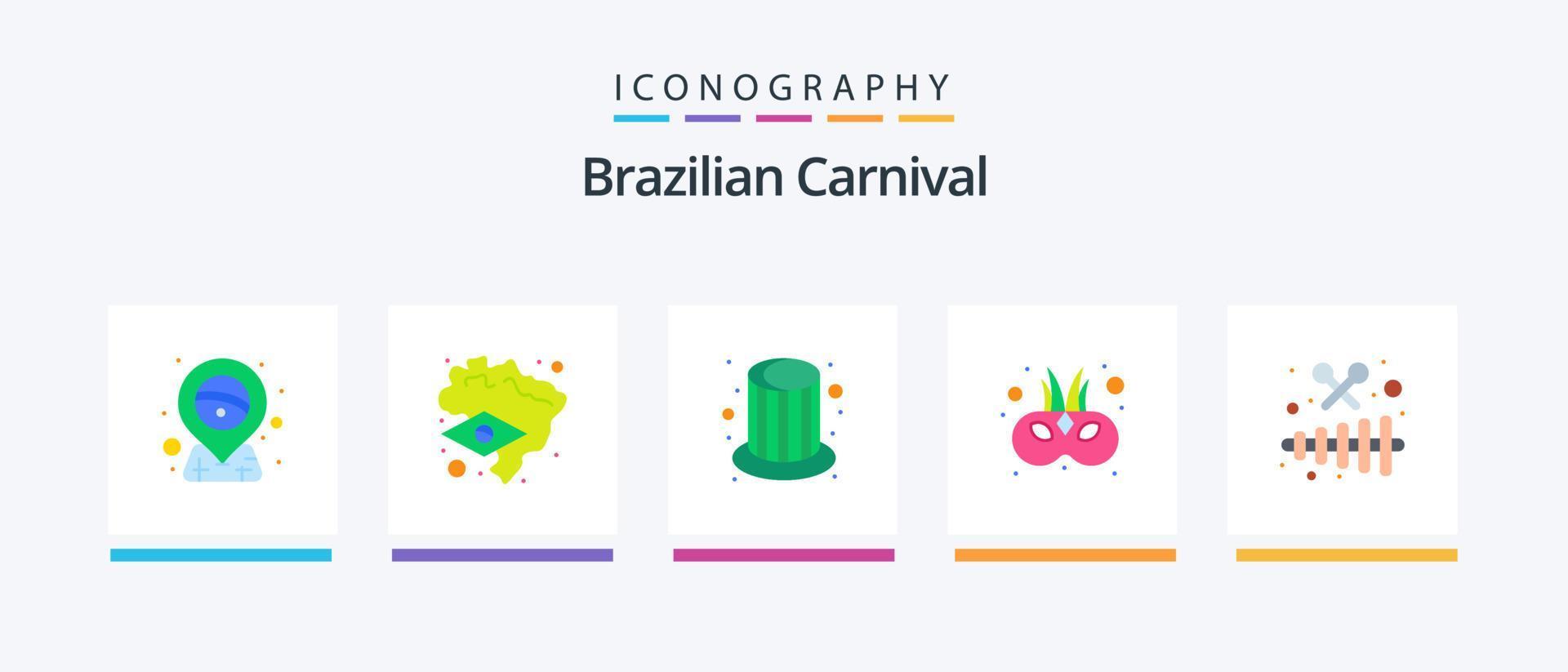 Brasilianischer Karneval Flat 5 Icon Pack inklusive Xylophon. Instrument. Hut. Maske. Unterhaltung. kreatives Symboldesign vektor