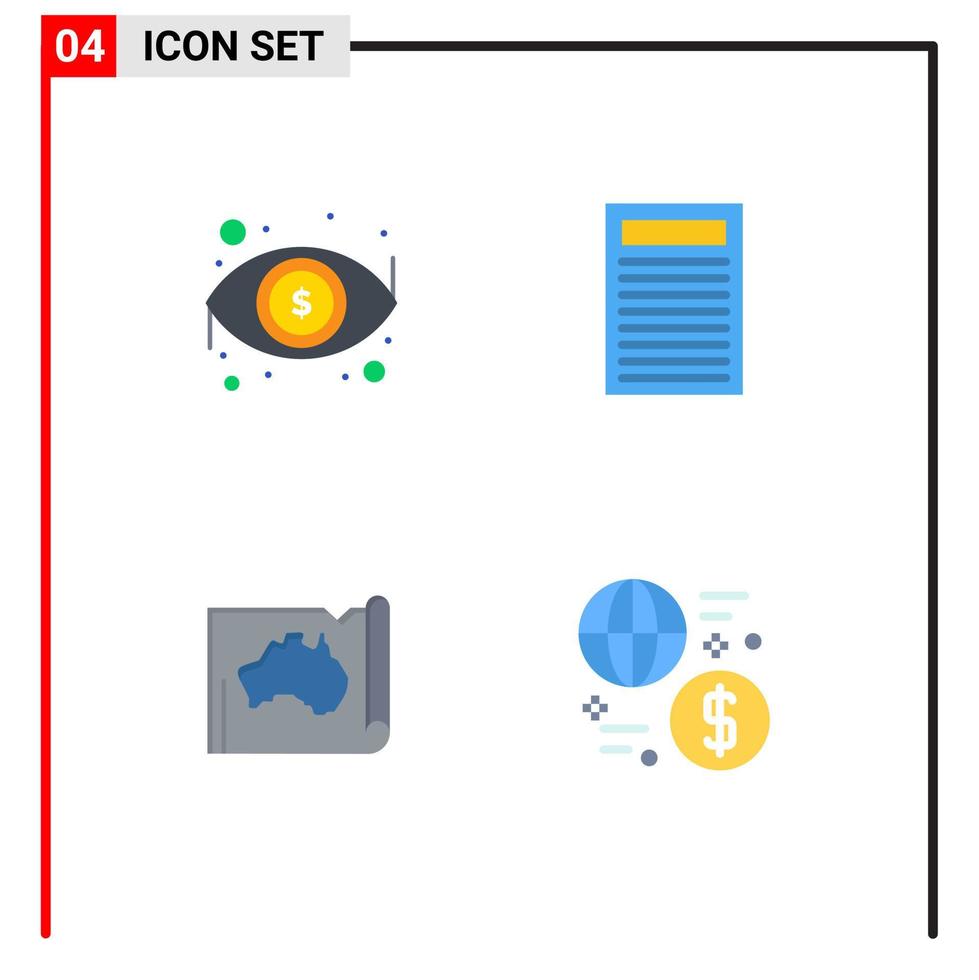 universelle Symbolsymbole Gruppe von 4 modernen flachen Symbolen der Dollar-Landansicht rote Karte editierbare Vektordesign-Elemente vektor