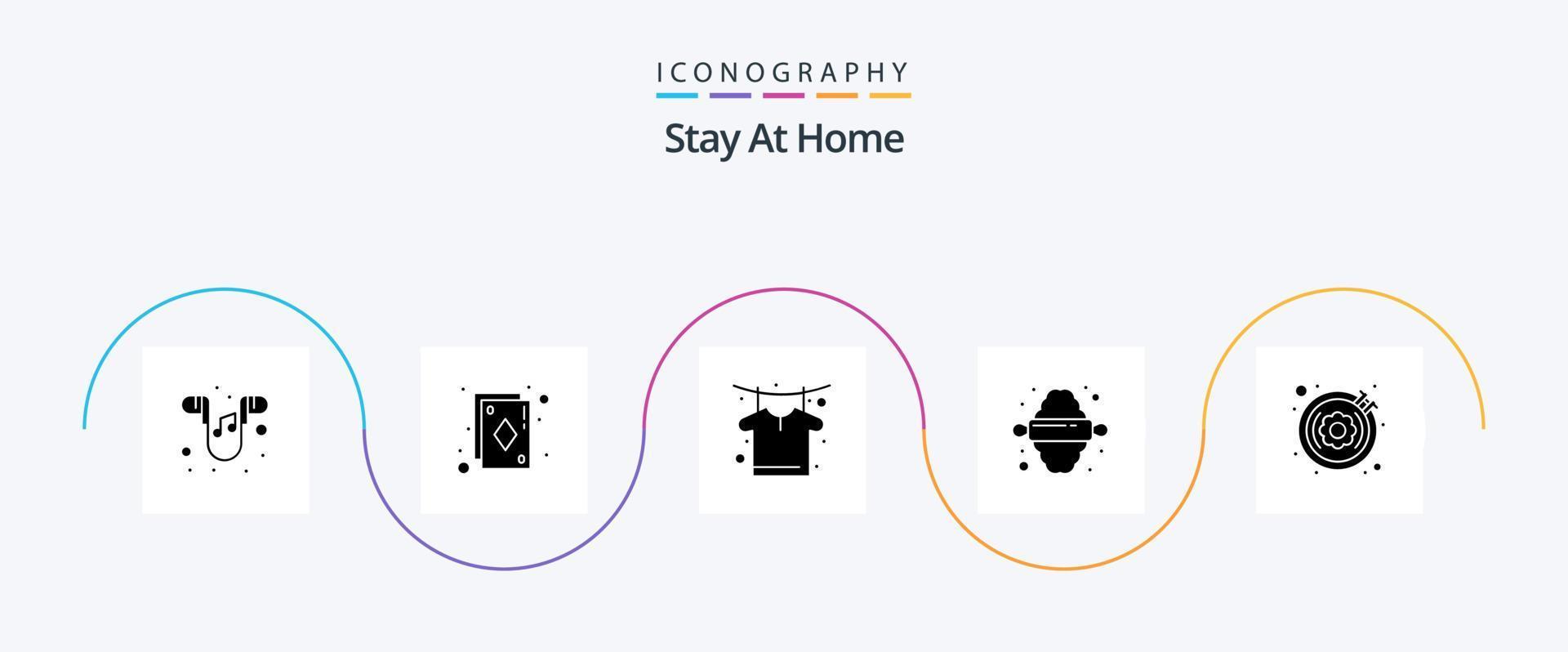 stanna kvar på Hem glyf 5 ikon packa Inklusive livsstil. hobby. Kläder. rullande. kök vektor